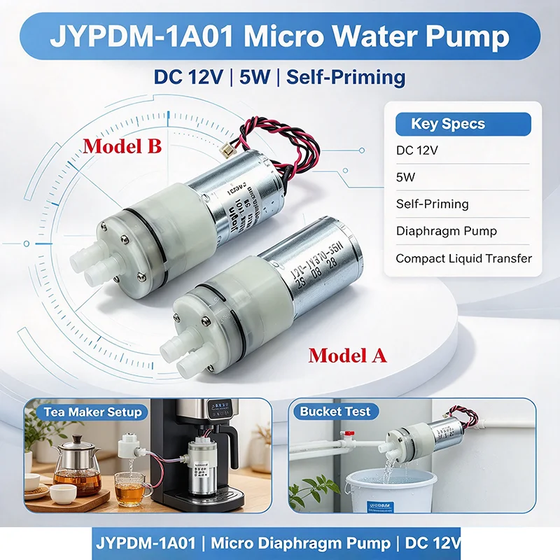 JYPDM-1A01 Micro 370 Water Pump DC 12V 5W Diaphragm Self-priming Suction Tea Water Pump