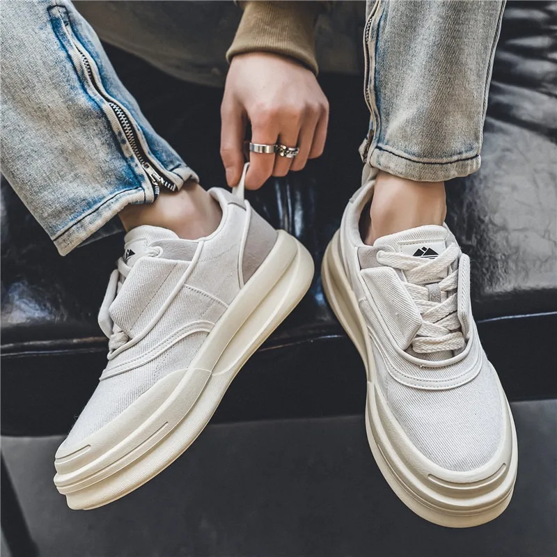 Mens canvas shoes fashionable breathable board shoes thick soled sports shoes man outdoor style male student shoes casual