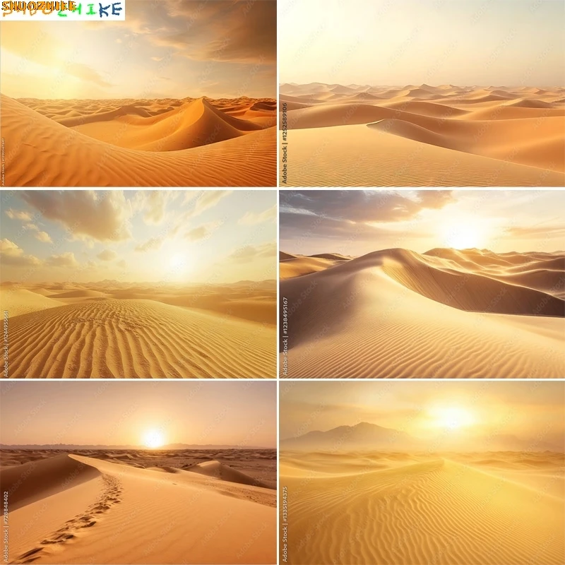 

Vast Sand Dunes Blazing Sun Desert Photography Backdrops Sunset Sky Rocks Safari Landscape Dried Tree Birthday Background DS-06
