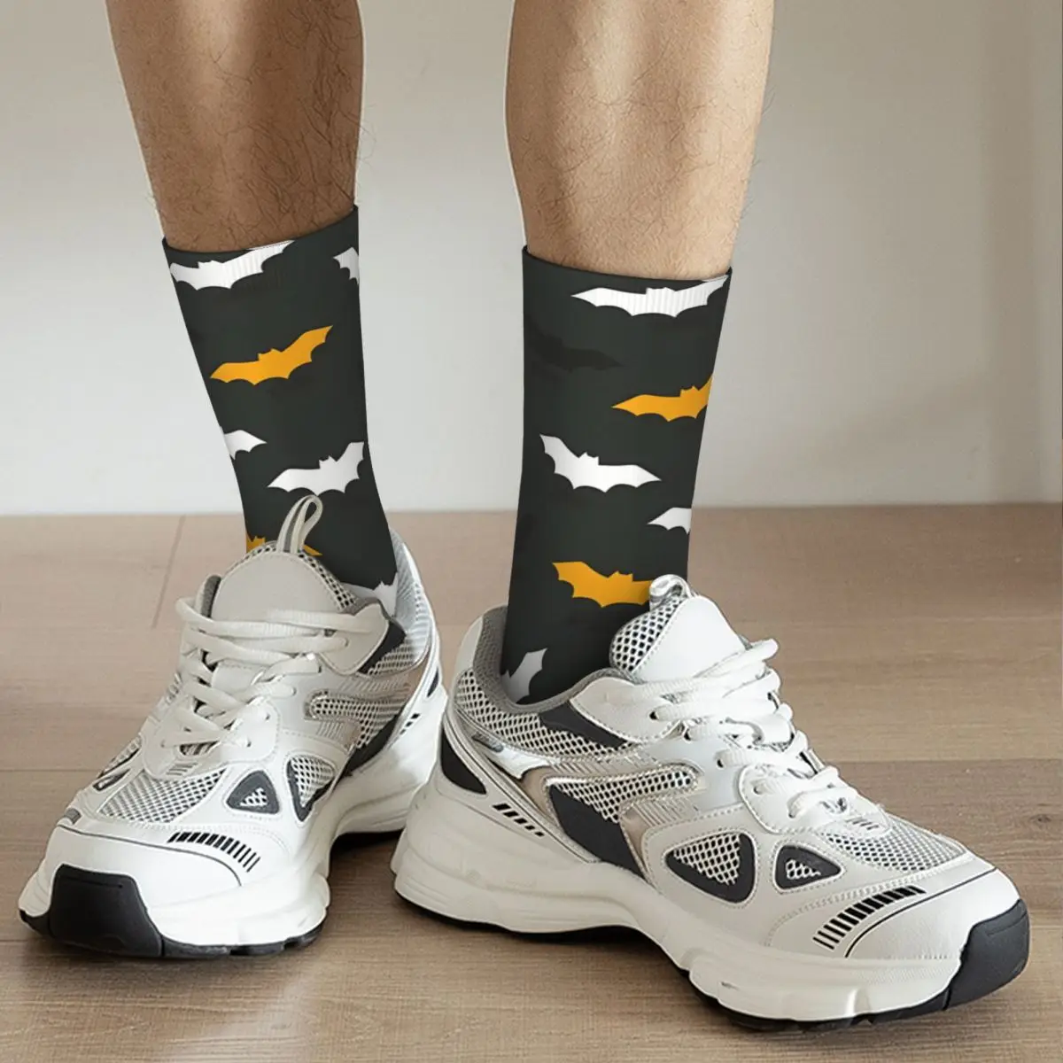 Men's Funny Animals Crew Socks, Bats at Night, Vintage, Harajuku, Novidade Gift, Padrão Impresso