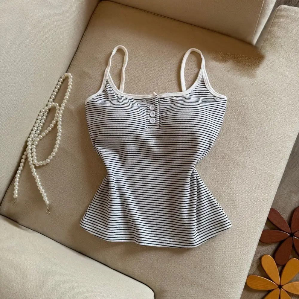 High Quality Cotton Striped Camisole Breathable Solid Color Push Up Bra Lace Trim Crop Top