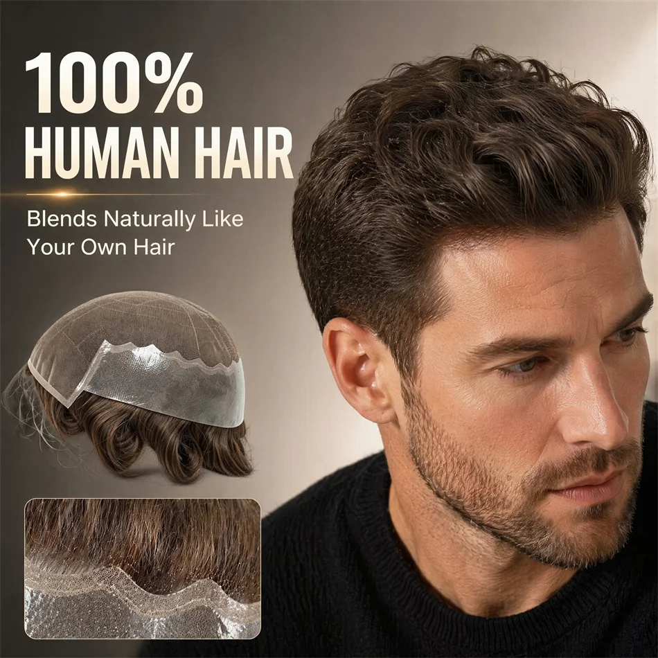 Men Europe Human Hair Male Wig Q6 Lace Toupee Swiss Lace Front Men Hair Replacement System Unit Man Wig Natural Hair Prosthesis