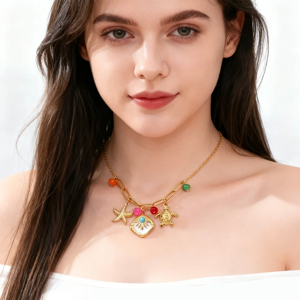 Cazador العصرية الشمس السلاحف نجم البحر المرأة قلادة مجوهرات من صلب لا يصدأ البحر شاطئ عطلة حفلة عيد ميلاد هدايا بالجملة