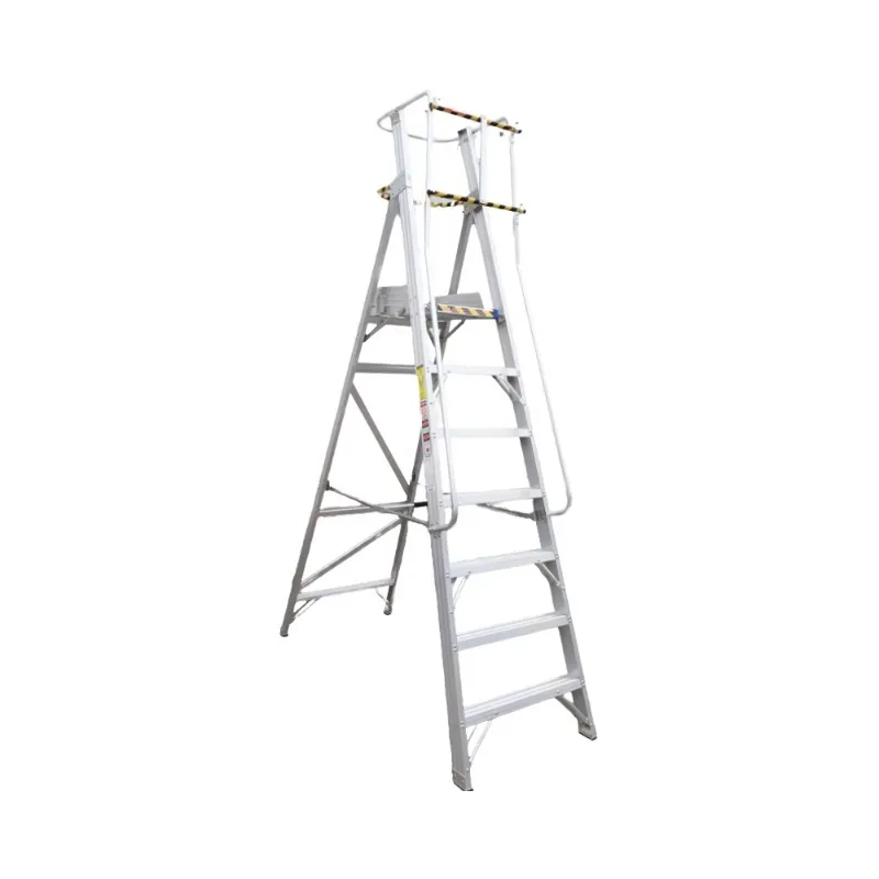 2.1M aluminum mobile wide platform ladder 7-level handrails Thickened non-slip 330 pounds Warehouse picking Supermarket stairs