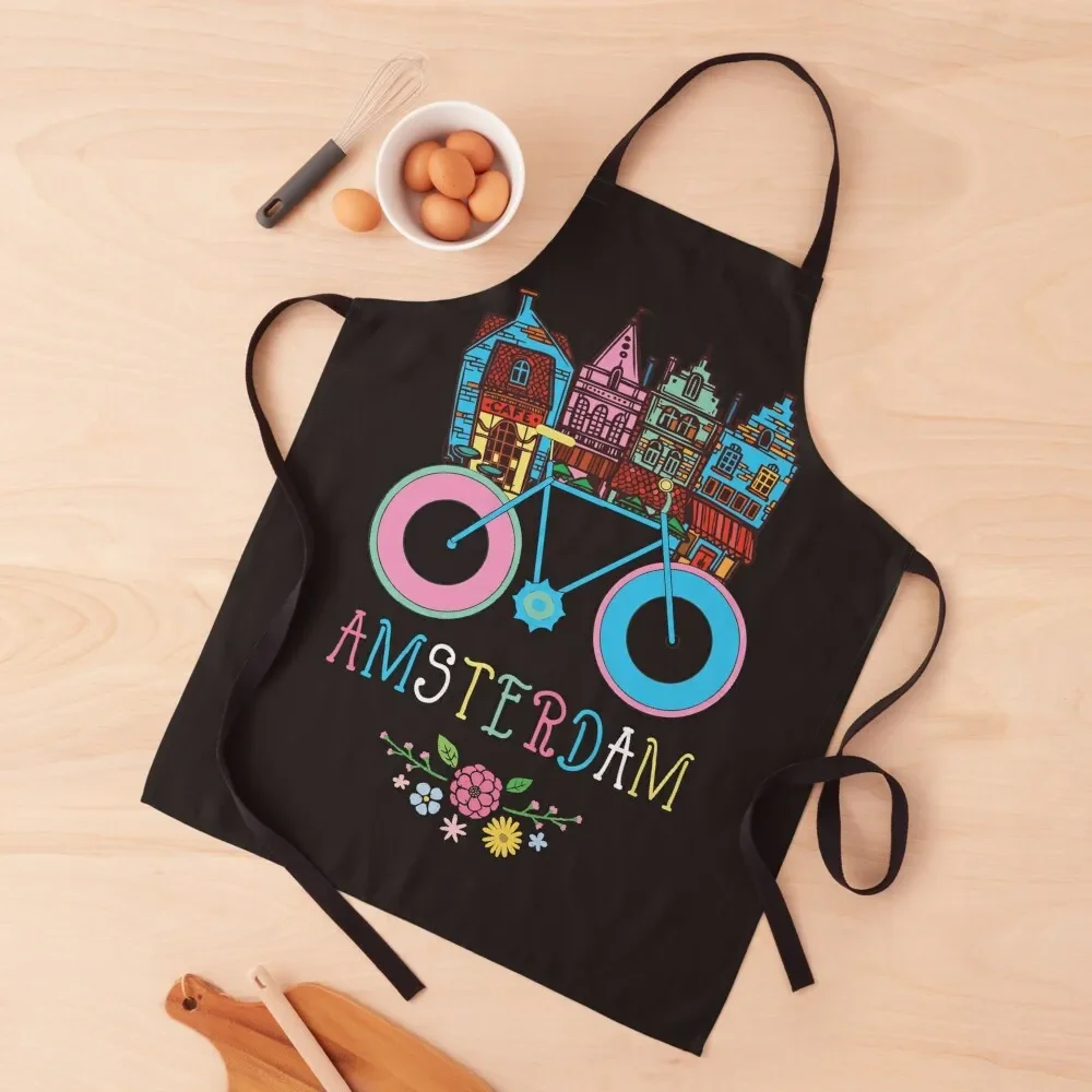 

Floral Amsterdam Netherlands Bike Souvenir Apron Kitchen on the wall For Man Haircut Women's Kitchen Apron