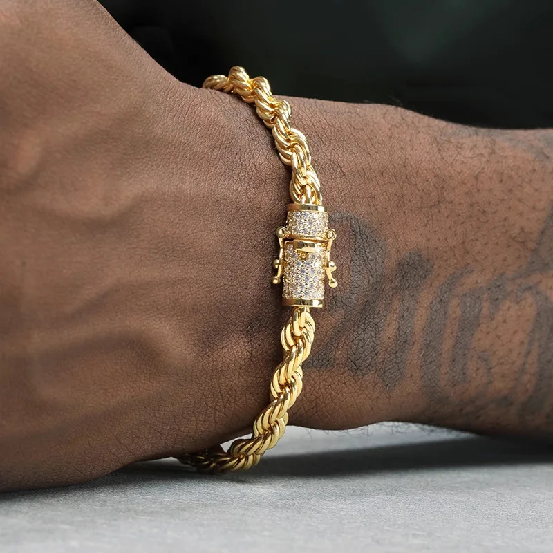Luxury 24K 9999 Pure Gold real gold Men's wide 6MM twist dragon buckle bracelet