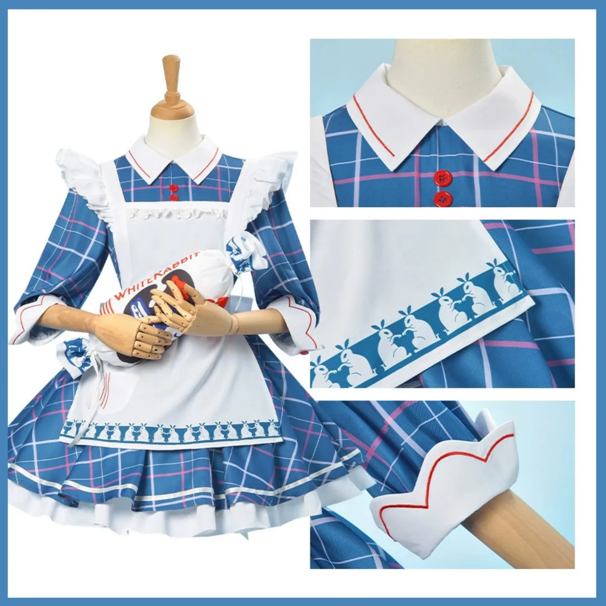 Game Arknights Amiya Cosplay Costume Caster White Rabbit Creamy Candy Blue White Lolita Skirt Wig Ear Woman Cute Christmas Suit view 3