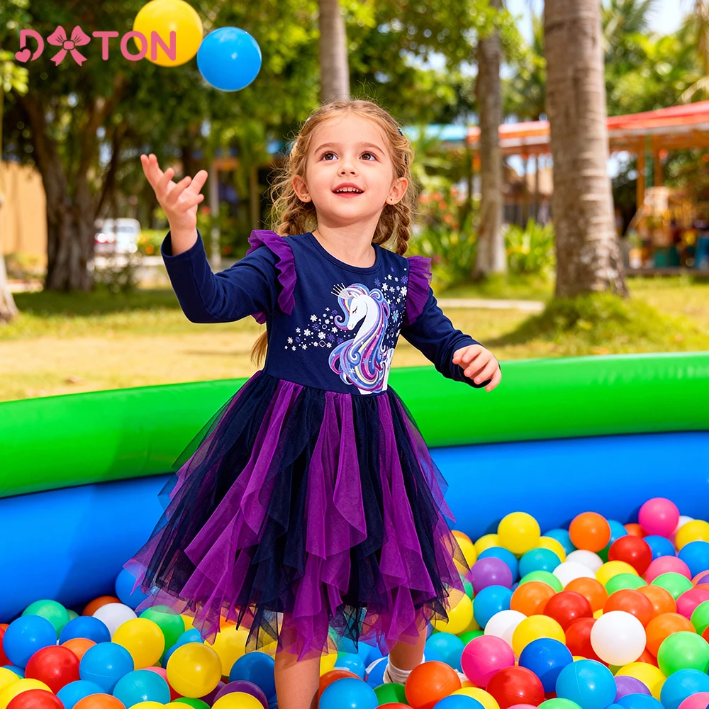 

DXTON Kids Clothes 2025 Vacation Children's Clothing Autumn Cotton Toddler Girls Cartoon Dancer Dresses Girls Daily Wear Costume
