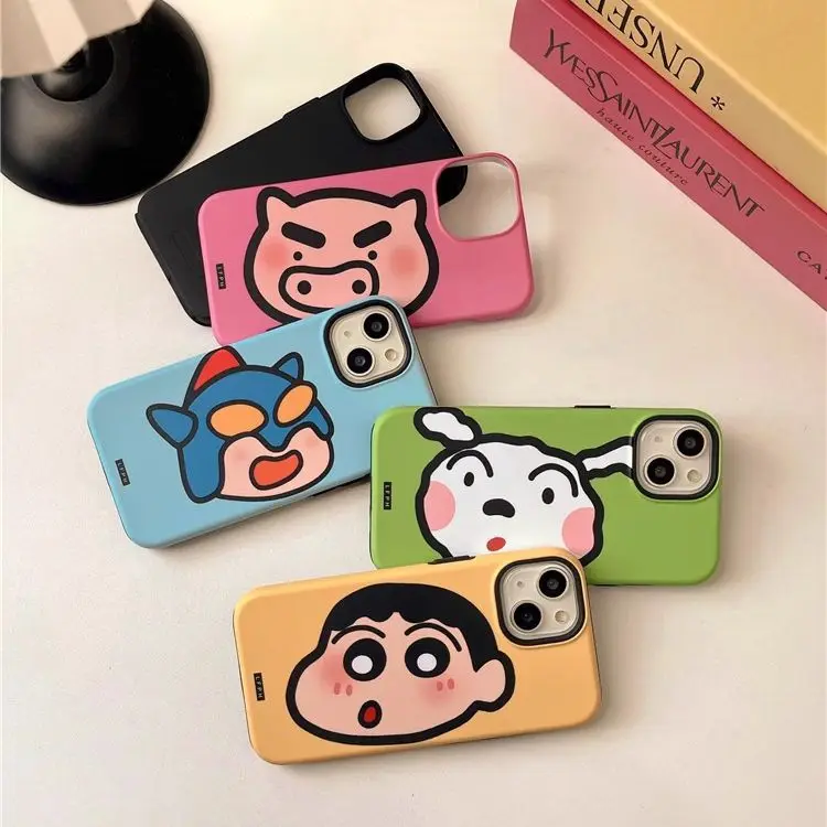 Crayon Shin-chan Nohara Shiro IPhone 12/13/14/15 Pro Max Candy Case Action Kameni น่ารักการ์ตูนอะนิเมะ Kawaii Nubuck กรณีของขวัญ