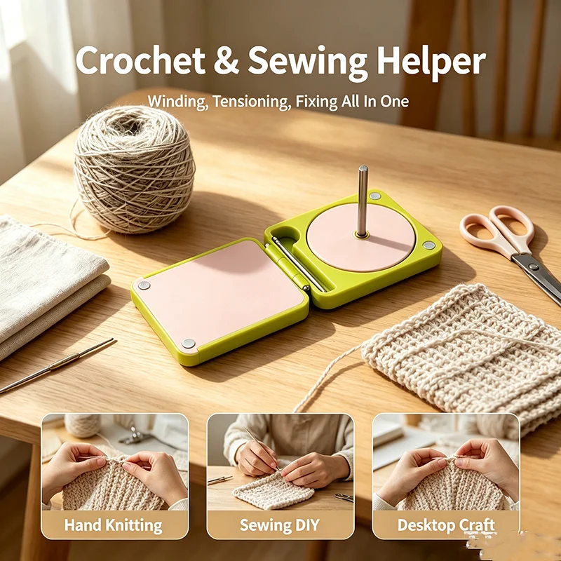 Portable Crocheted Yarn Rack Double Folding Wooden Yarn Winding Machine Diy  Multifunctional Yarn Rotator With Storage Rack