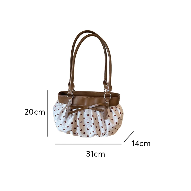 Koreanische Polka-Dot-Schleifenknoten-Patchwork-Hobo-Unterarmtasche, Damenhandtasche, vielseitige leichte Pendler-Tragetasche, lässig-schicke Tasche – Detail 1