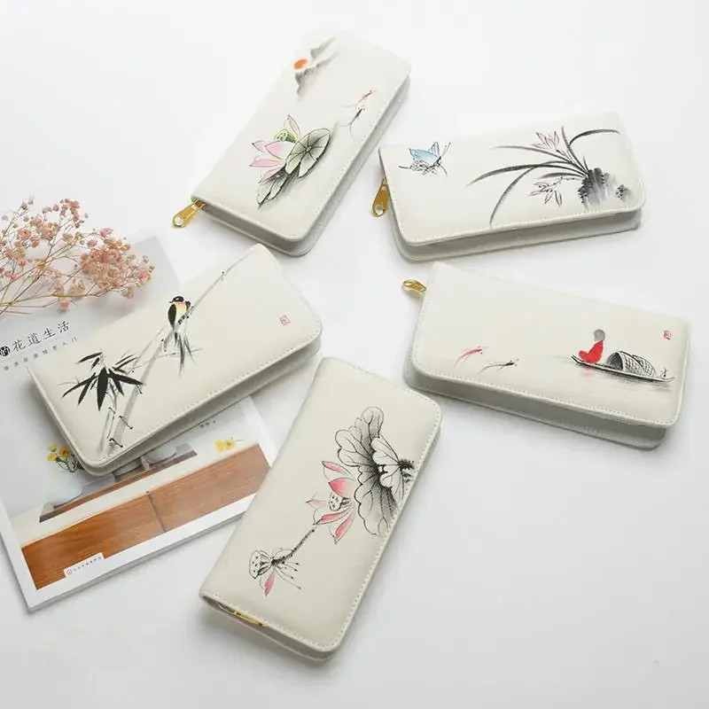 

Chinese Antiquities Style Canvas Money Clip Phone Pocket Card Holders Clutch Wallet High-capacity Long Money Clip Women Purse