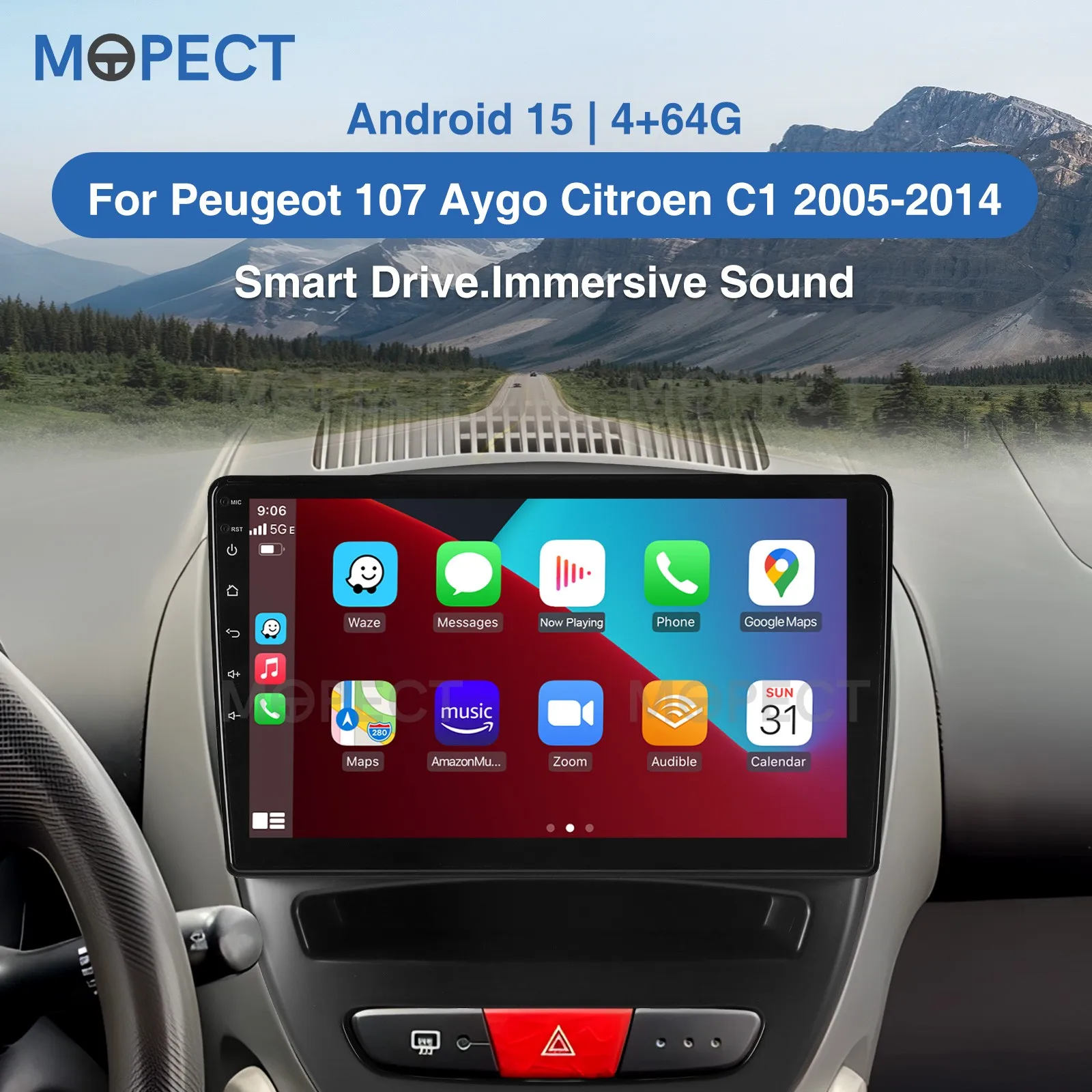 MOPECT 10,1-Zoll-Android-15-Autoradio für Toyota Aygo / PEUGEOT 107 / Citroen C1 2005-2014 WiFi Carplay 4G+64G SWC FM+DVR&CAM – Detail 2