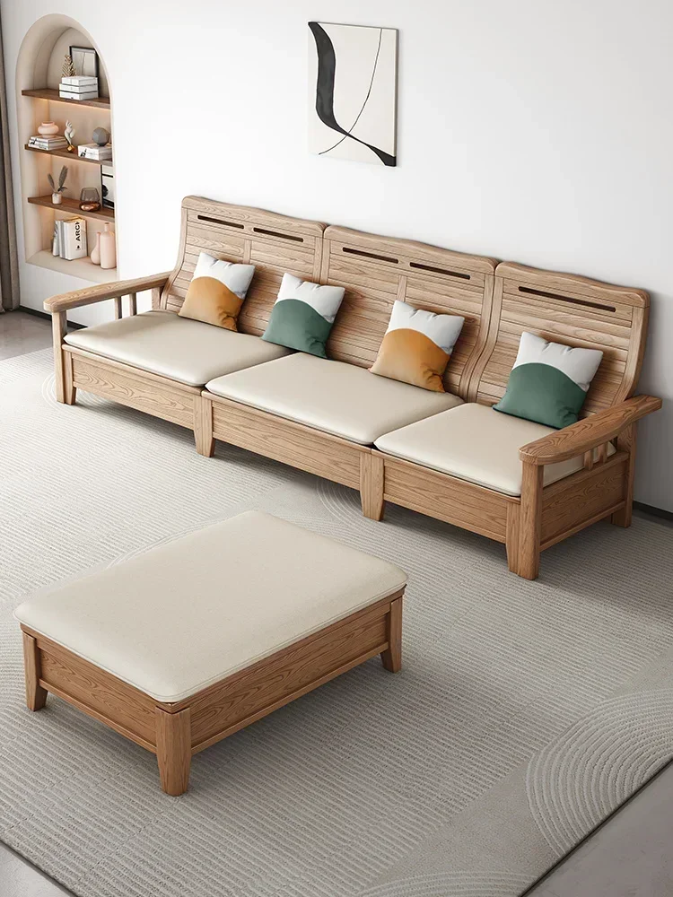 Nordic solid wood sofa combination white wax wood storage cloth art sofa science and technology cloth winter an summer furniture