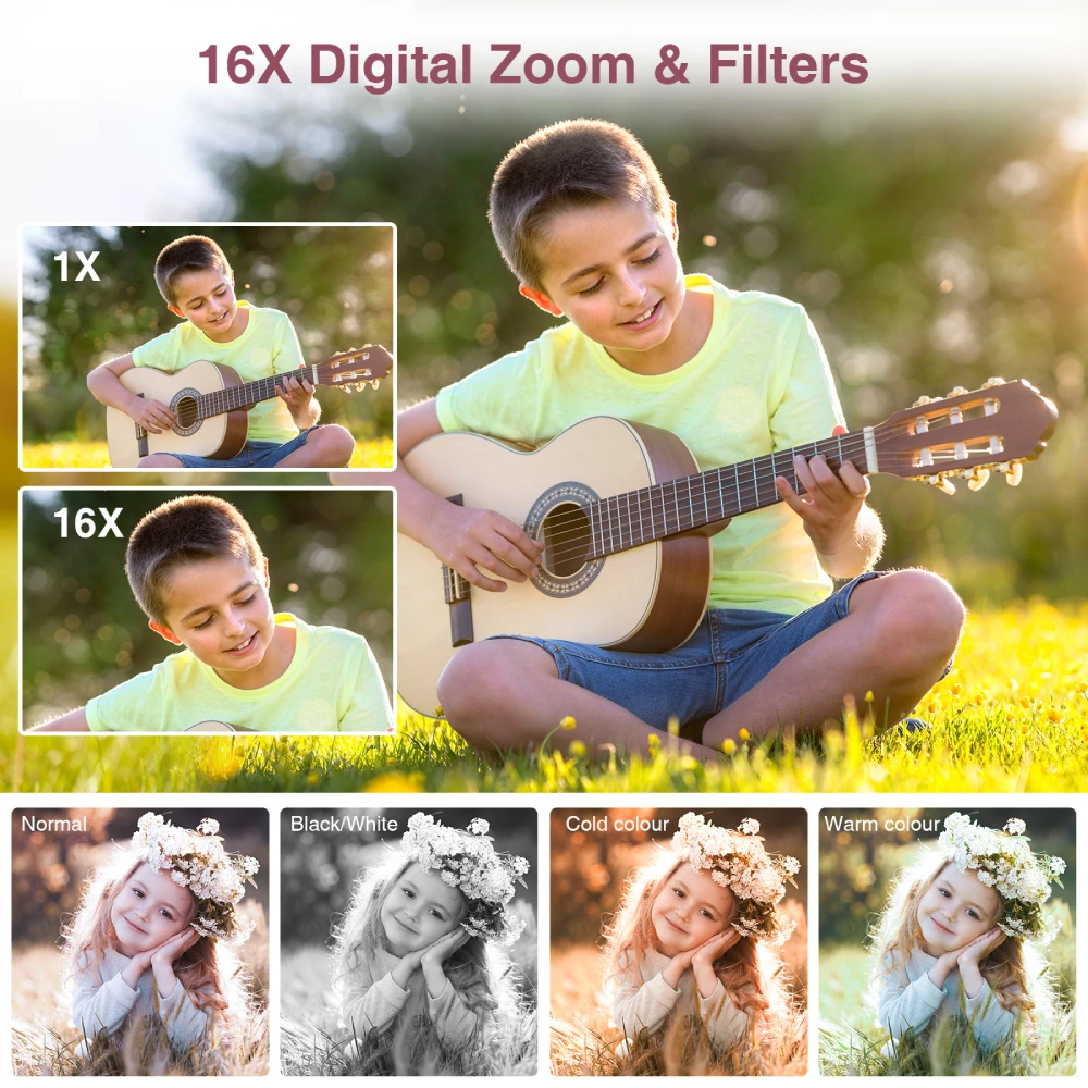 كاميرا رقمية بدقة 44 ميجابكسل، كاميرا رقمية FHD 1080P للأطفال مع بطاقة SD سعة 32 جيجابايت وكاميرا محمولة مضادة للاهتزاز وكاميرا صغيرة للمراهقين، وردي