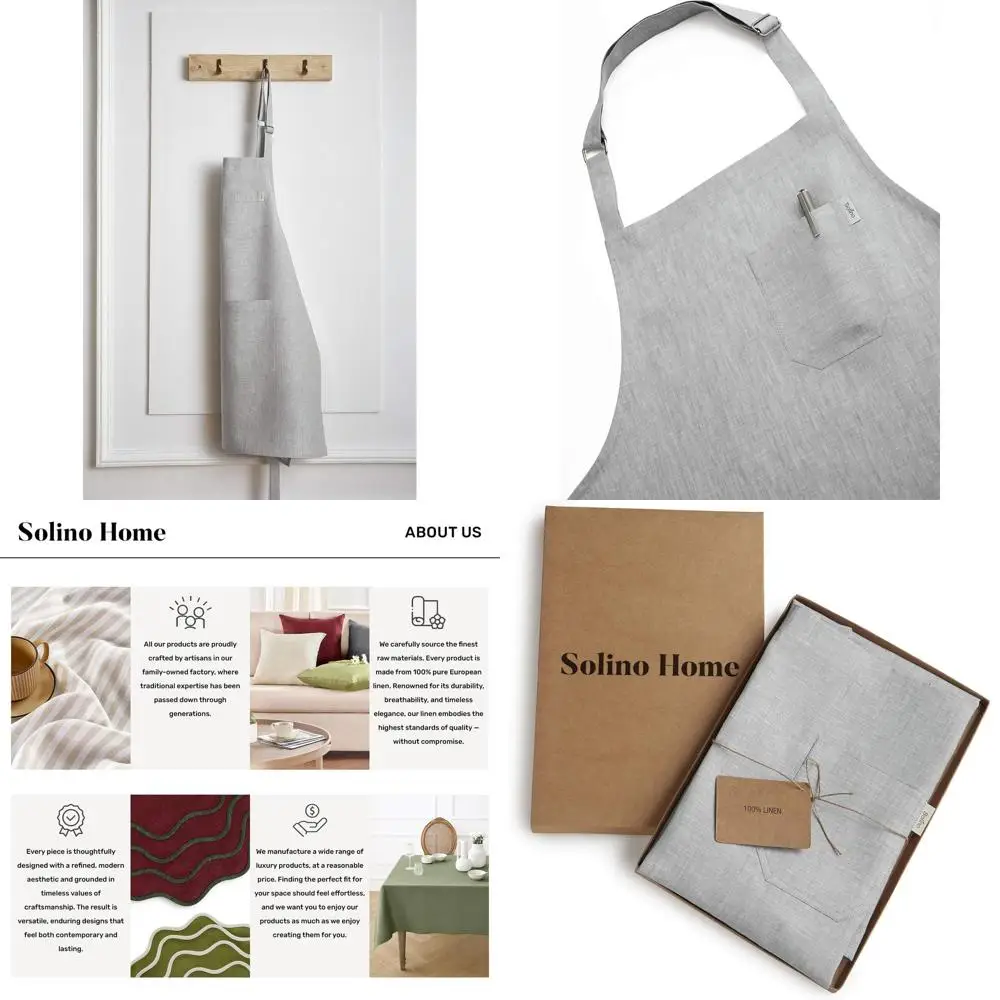 

Кухонный фартук унисекс из чистого льна светло-серого цвета с карманами — ручная работа из европейского льна