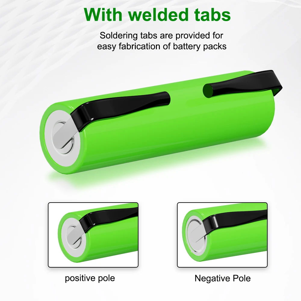 R7 1.2V AA2200mAh + AAA800mAh Rechargeable Battery Ni-MH Cell Green Shell with Welding Tabs for Toothbrush Electric Shaver Razor