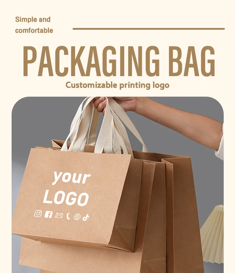 10 Stück Kraftpapiertüten für hochwertige Bekleidungsgeschäfte, Handtaschen für Verpackungen, Geschenk- und Einkaufstaschen, unterstützt individuelles Logo. – Detail 1