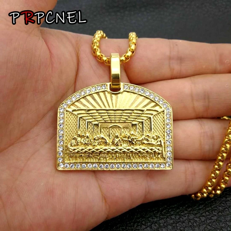 Hip Hop last dinner Pendant Necklace with zircon Door modeling 316L Stainless Steel biker Punk Rock Male party Vogue Jewelry
