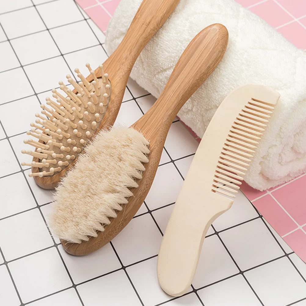 مجموعة فرشاة مشط من الخيزران لتدليك فروة الرأس وشعر الجسم تستخدم أداة تنظيف حمام الصوف الناعم للأطفال والكبار #1