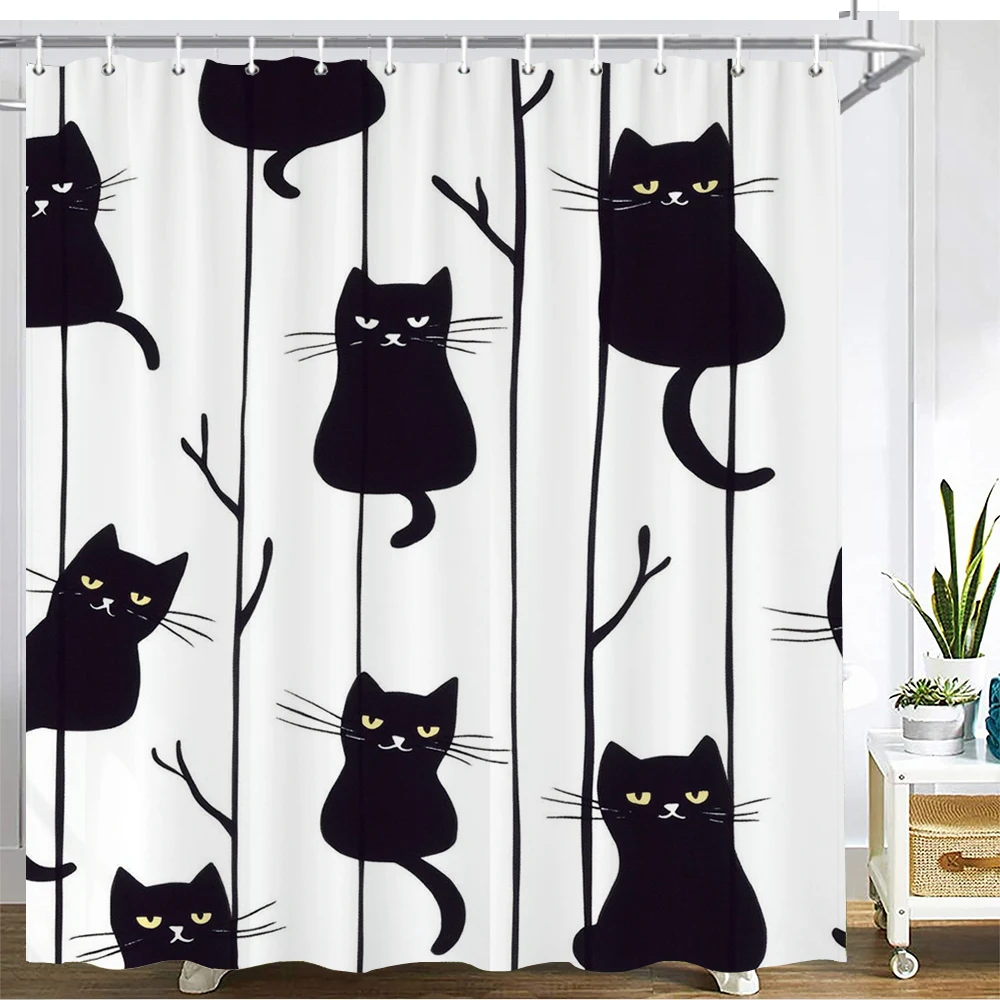 

Cartoon Cute Cat Shower Curtain Printed Fabric Simple style lovely Cats Bathroom Curtain Bathtub Home Decoration Curtain