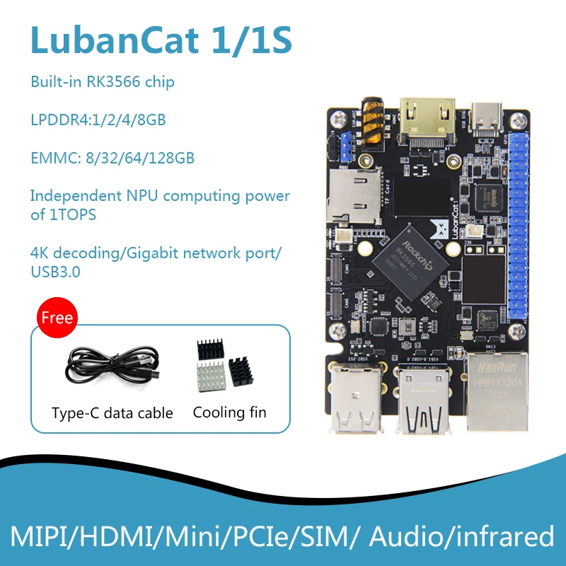 LubanCat 1/1S Development Board Quad-core Cortex-A55 Built-in RK3566 Chip Independent NPU Computing Power of 1TOPS 4K Decoding