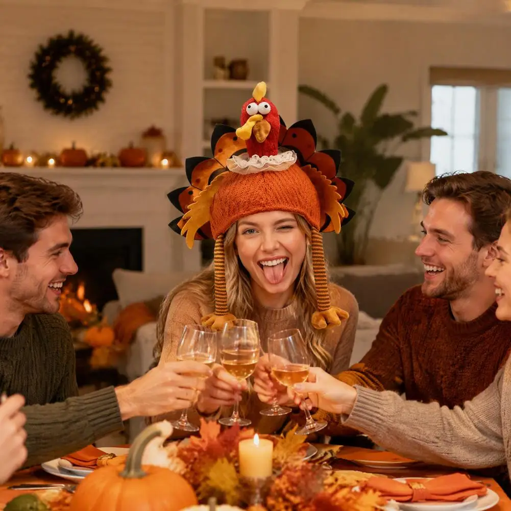 Vivid Turkey Design Holiday Prop Funny Turkey Hat for Adults Thanksgiving Costume Accessory Soft for Men for Thanksgiving