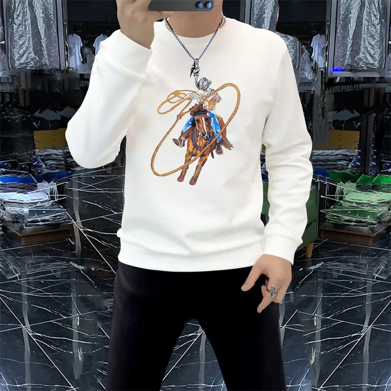 

Autumn Winter Men's Hoodie High End Thermal Printing Knight Long Sve Overhead Faionable Thiened Cotton Blend Fabric