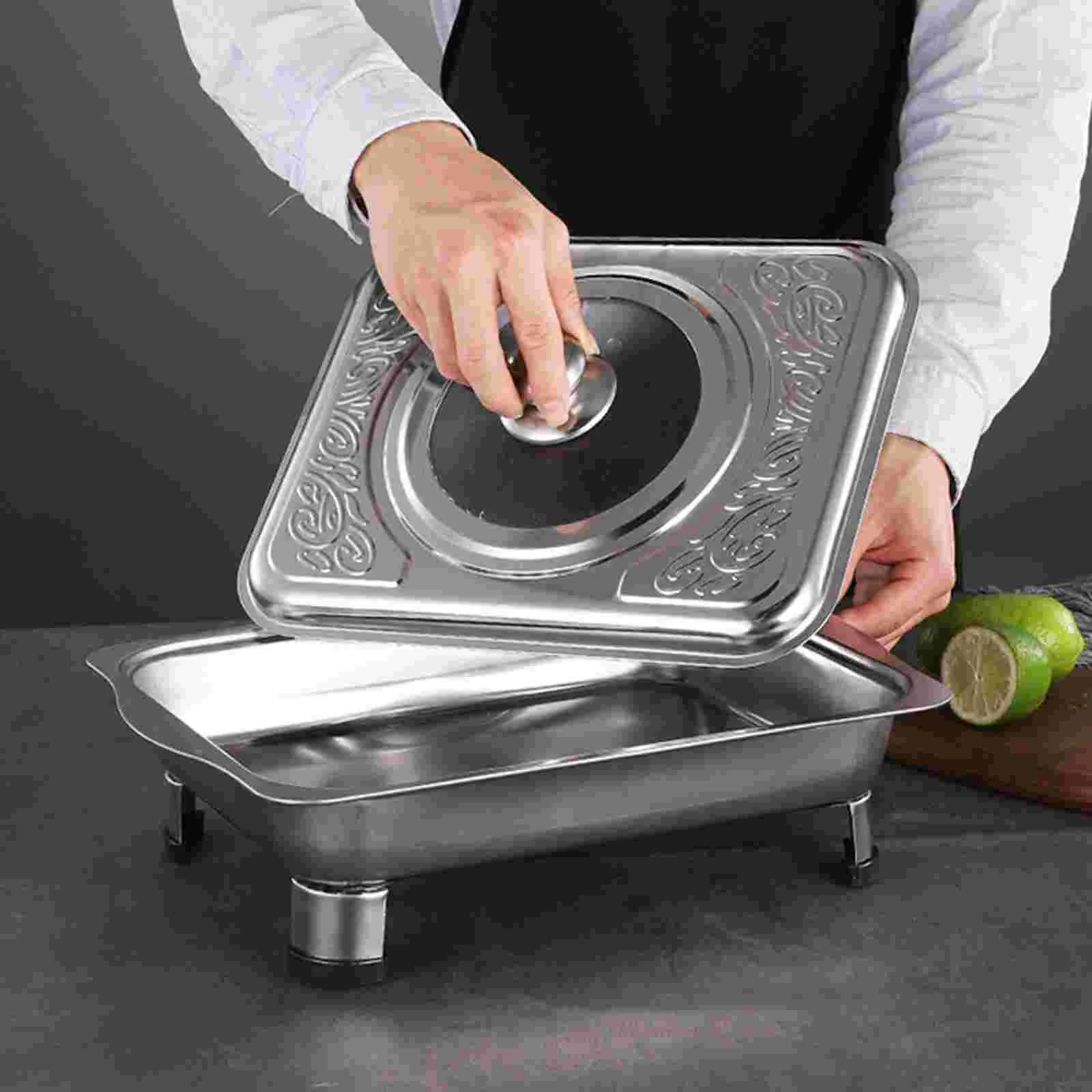 Steel Buffet Server Tray Kitchen Food Holder Four-leg Grill Pan Stainless-steel for Plates Party Metal Hot Pot Serving Foods