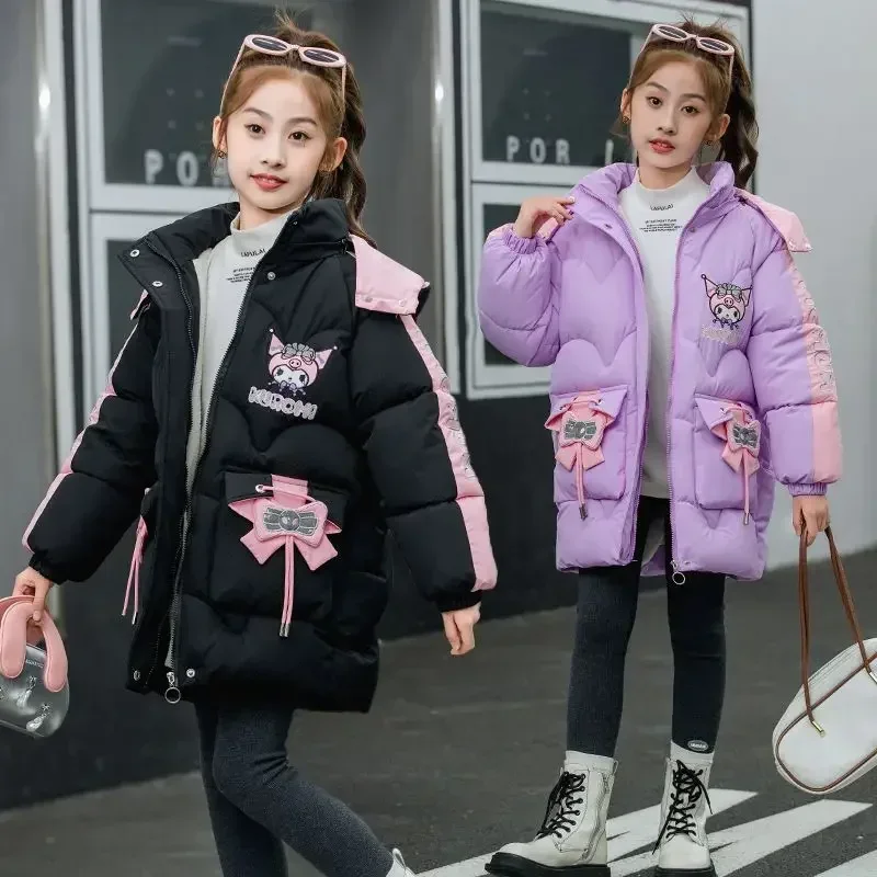 

Girly Heart Kawaii Sanrio Anime Ins Kuromi Fashion Warm Long Sleeve Coat Cute Cartoon Cotton Fleece Thick Jacket Gifts for Kids