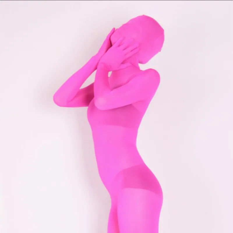 Unisex Ice Silk Stretch Full Wrap Bodysuit Thin Mesh Skinny Zipper Open Crotch Jumpsuit Cosplay Stage Dance Performance Clothing