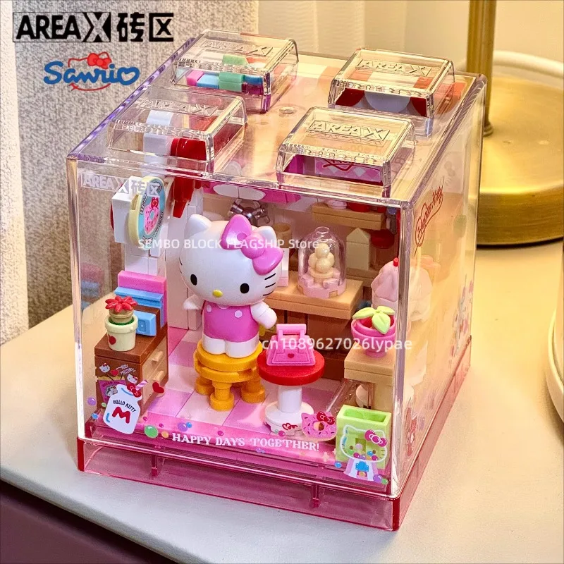 

Sanrio Assembled Building Blocks Hello Kitty Cute Shop Toy Cartoon Image Model Kawaii Desktop Ornaments Children's Holiday Gifts