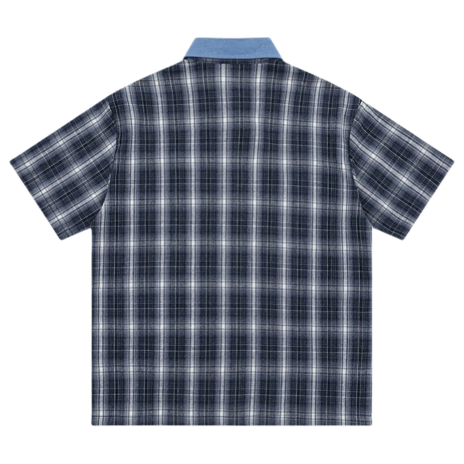 Summer Mens Plaid Short Sleeve Shirts Hip Hop Letter Embroidered Blouses Harajuku Streetwear Vintage Casual Fashion Loose Shirts
