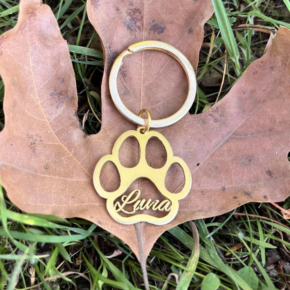 Personalized pet paw print keychain, customized paw print keyring, stainless steel material, pet commemorative gift