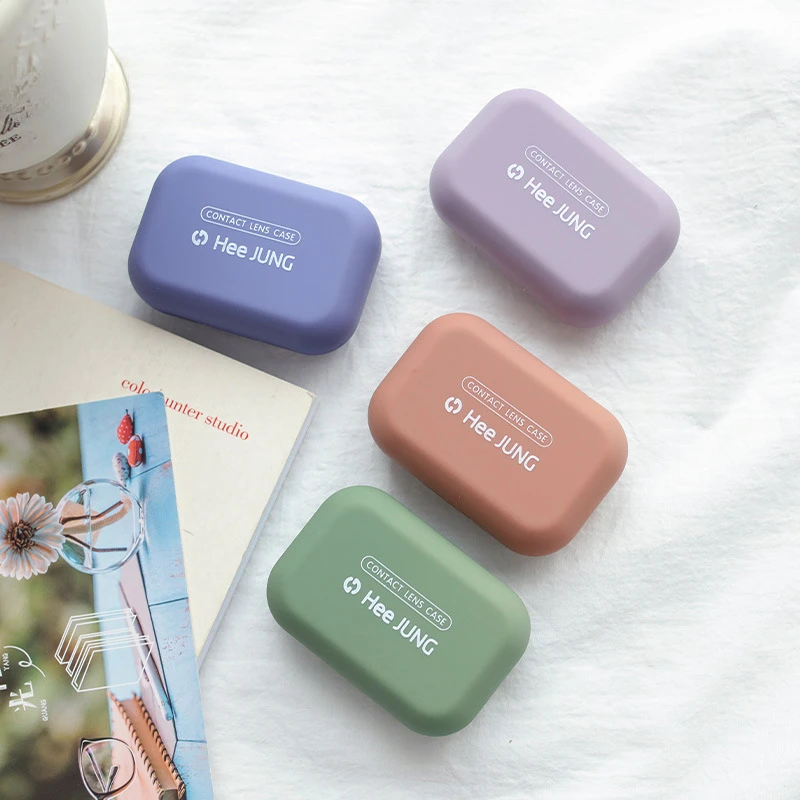 Mini Texture Matte Solid Color Contact Lens Case Women Ins Color Container Portable Travel Set Eye Lenses Storage Box