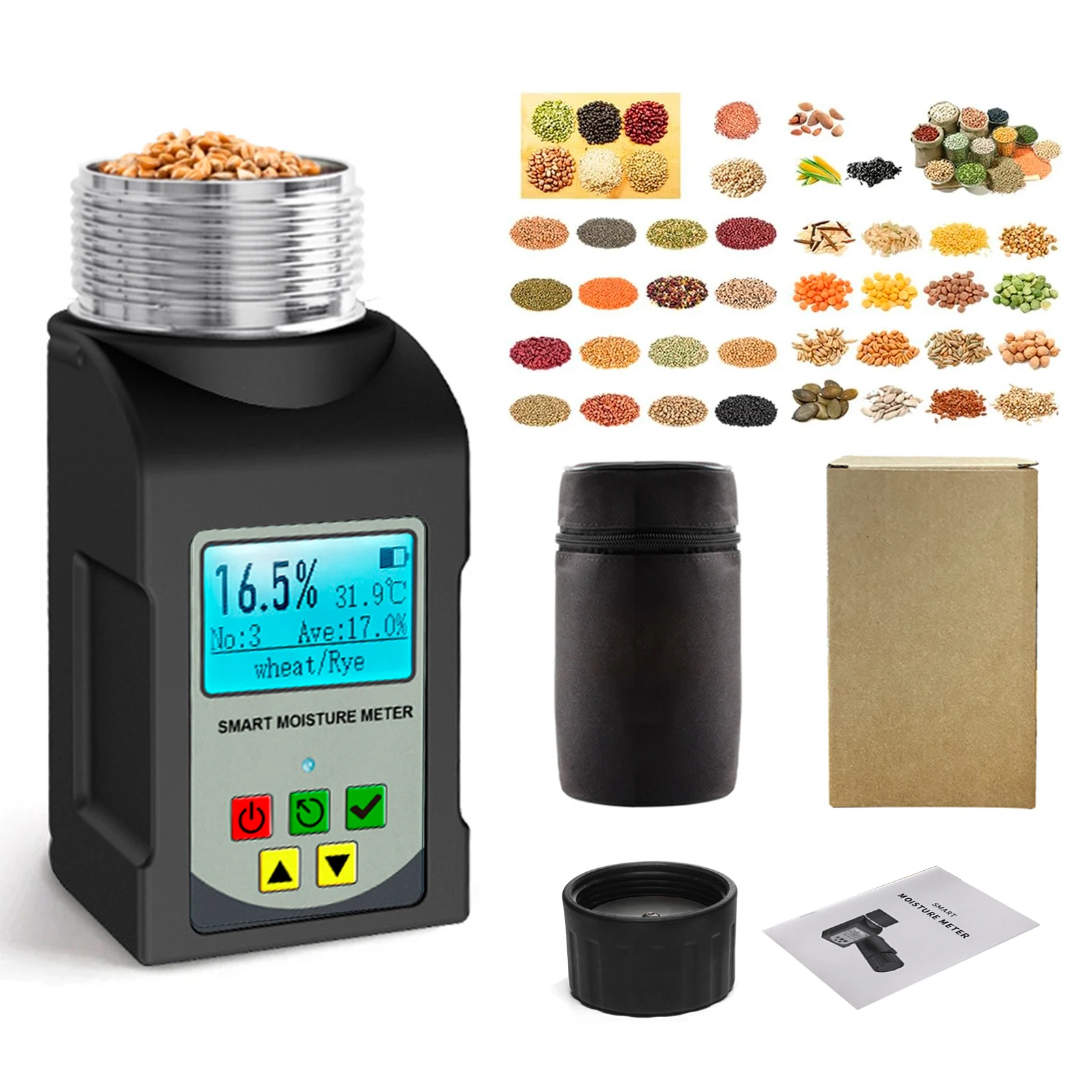 Portable Grain Moisture Meter Tester for 25 Types of Crops Coffee Cocoa Bean Wheat Corn Soybean Digital Hygrometer Tester with D