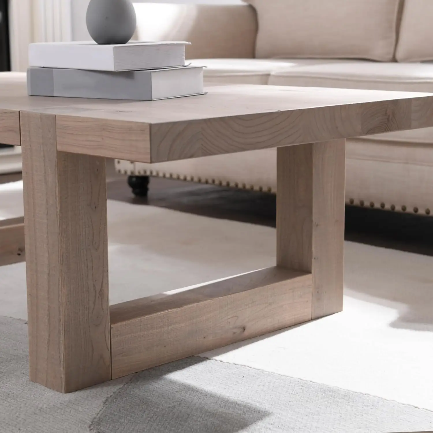 Solid Wood Coffee Table Rustic Natural Grain Top Sled Base Storage Reception Living Room, Customized
