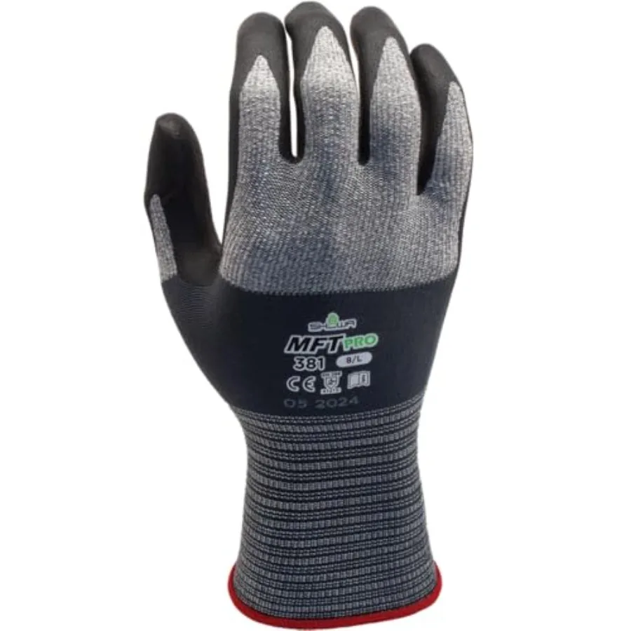 MFT Pro 381 Microfiber Work Gloves with Oil-Resistant Foam Nitrile Palm Coating, Latex-Free, Mechanics Glove, Black