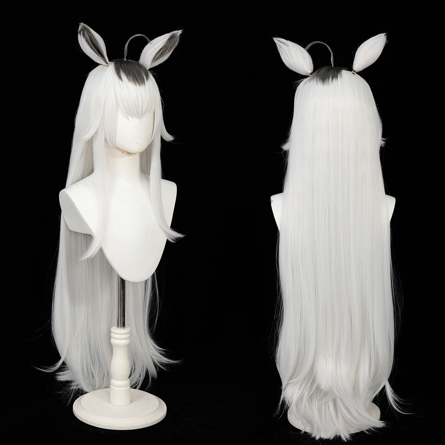 Cosplay Wig Pretty Derby Anime Wig Oguri Cap Long Silver-white Highlights with Gray‌ Anime Role-Play Synthetic Wig for Cos