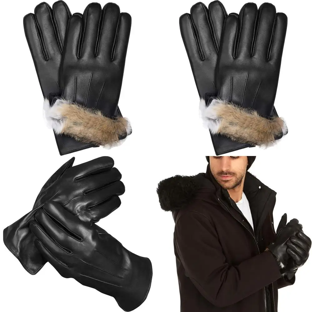 

Men's Genuine Sheepskin Winter Gloves with Rabbit Fur Lining and Gift Box