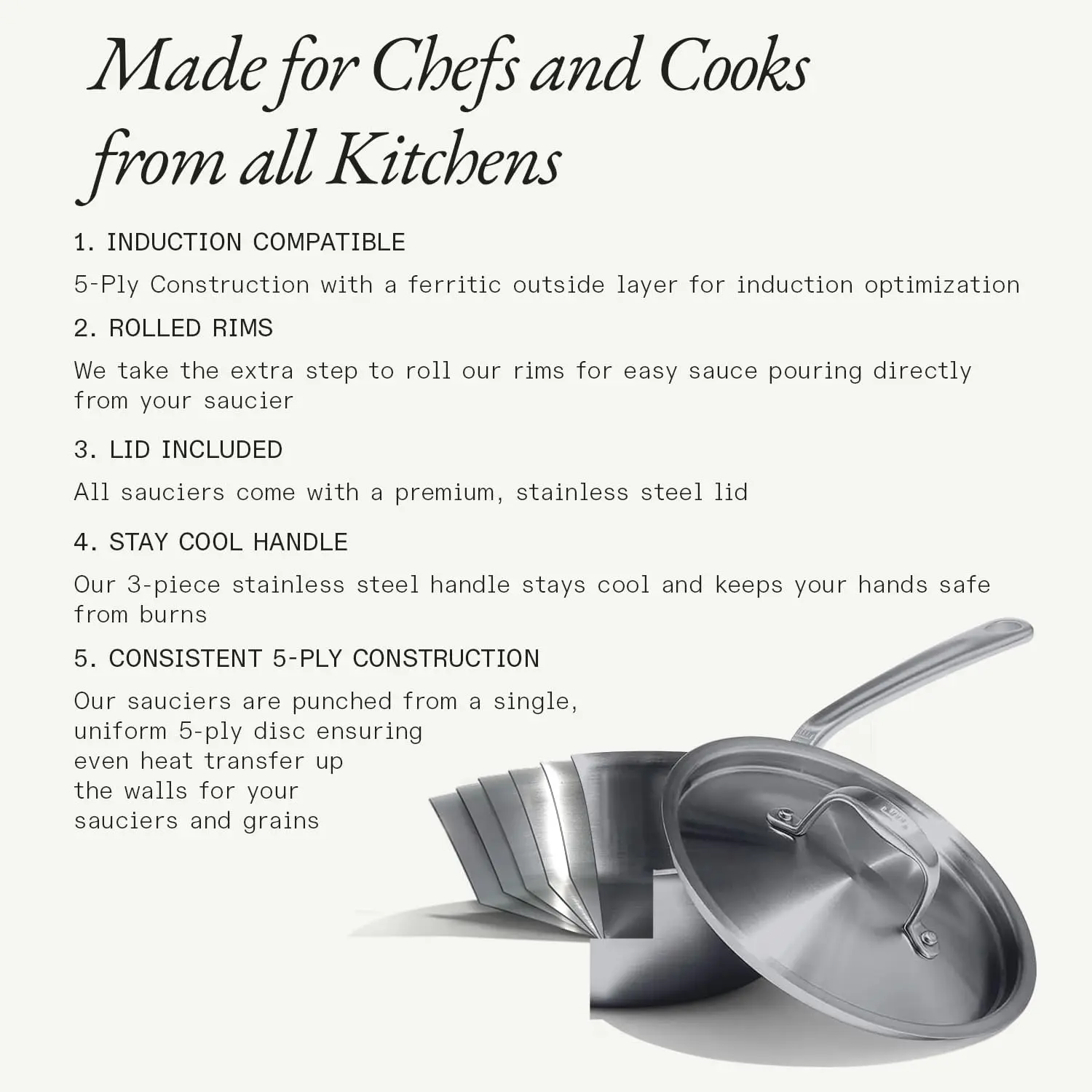 2 Quart Stainless Steel Saucier Pan 5 Ply Stainless Clad  Professional Cookware Crafted in Italy  Induction Com