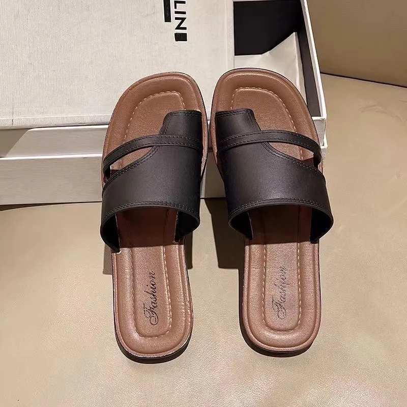 2025 New Arrival Roman Beach Slippers for Women Summer Fashion Simple and Versatile Flat Bottomed One-piece Toe Sandals Outdoor