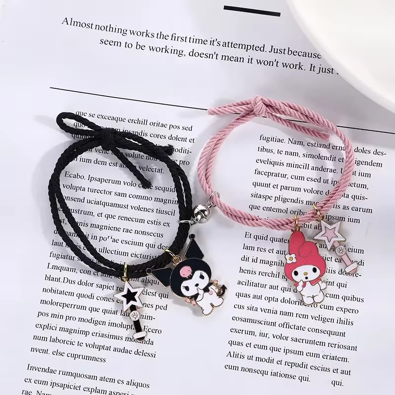 1 Pair Sanrio Accessories Bracelet Kuromi Melody Magnetic Rubber Band Couple Girlfriend Cartoon Aluminum Alloy Girl Gift