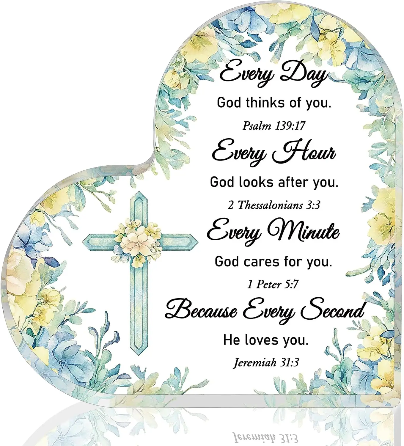 Heart‑Shaped Acrylic Plaque Bible Verses Floral Cross Psalm Scripture Desktop Ornament Christian Religious Home Decor Gift