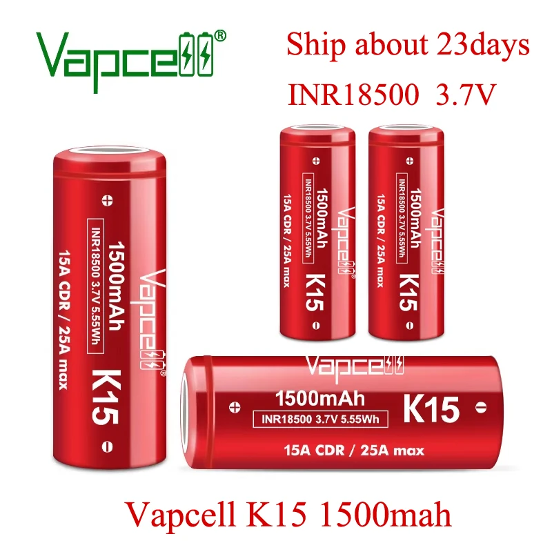 الأصلي Vapcell 18500 K15 بطارية 1500mah 3.7V 15A/25A INR 18500 بطاريات ليثيوم قابلة للشحن عالية الطاقة لأدوات المصباح