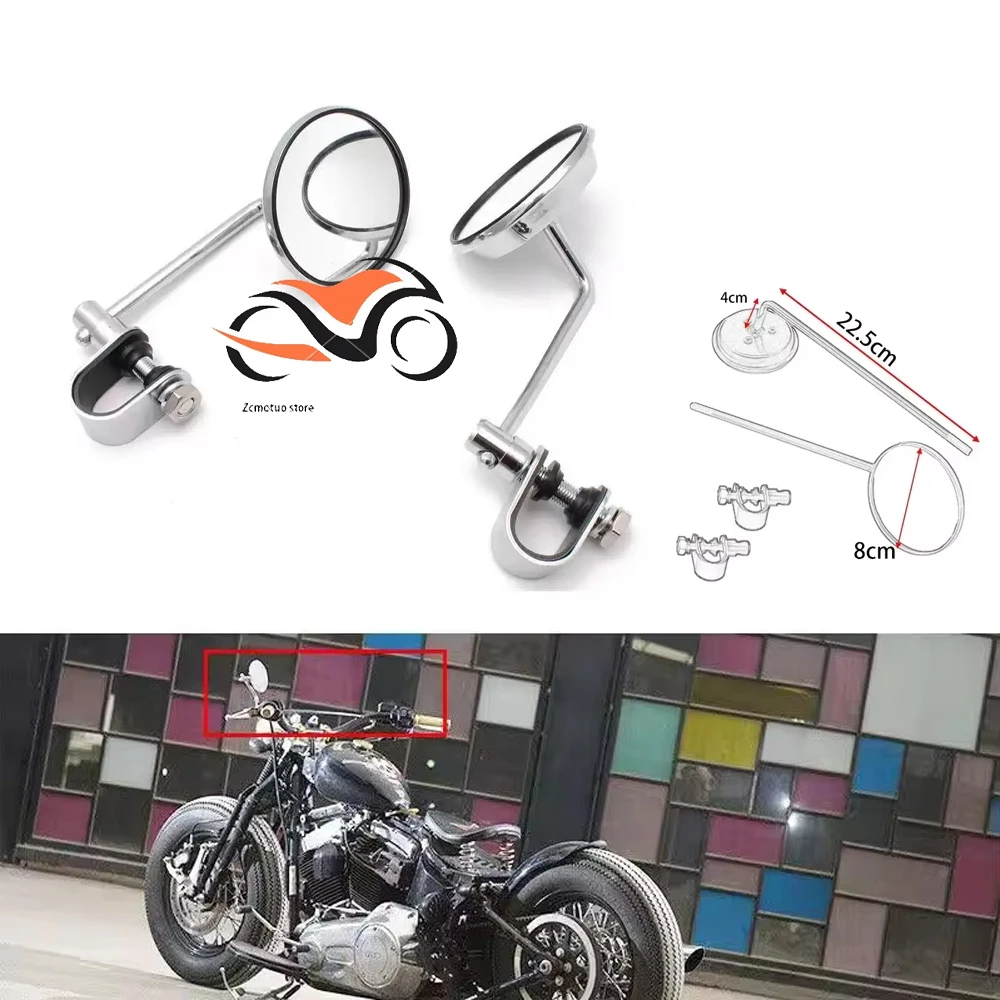 

8mm Black/Chrome Motorcycle Mirror Short Stem 3"Round Rearview Mirror For Harley Dyna Bobber Chopper Old School 1982-2018 Up