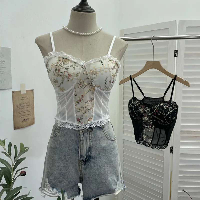 

Женский сексуальный топ с цветочным принтом и подушечками на груди, прозрачный сетчатый топ, кружевной топ на груди с запахом, короткий праздничный топ без рукавов с открытой спиной 8702