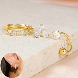 3PCS/Set Gold Color Stainless Stee Tragus Helix Stud Earrings for Women Cartilage Piercing Zircon Hoop Earring Piercing Jewelry
