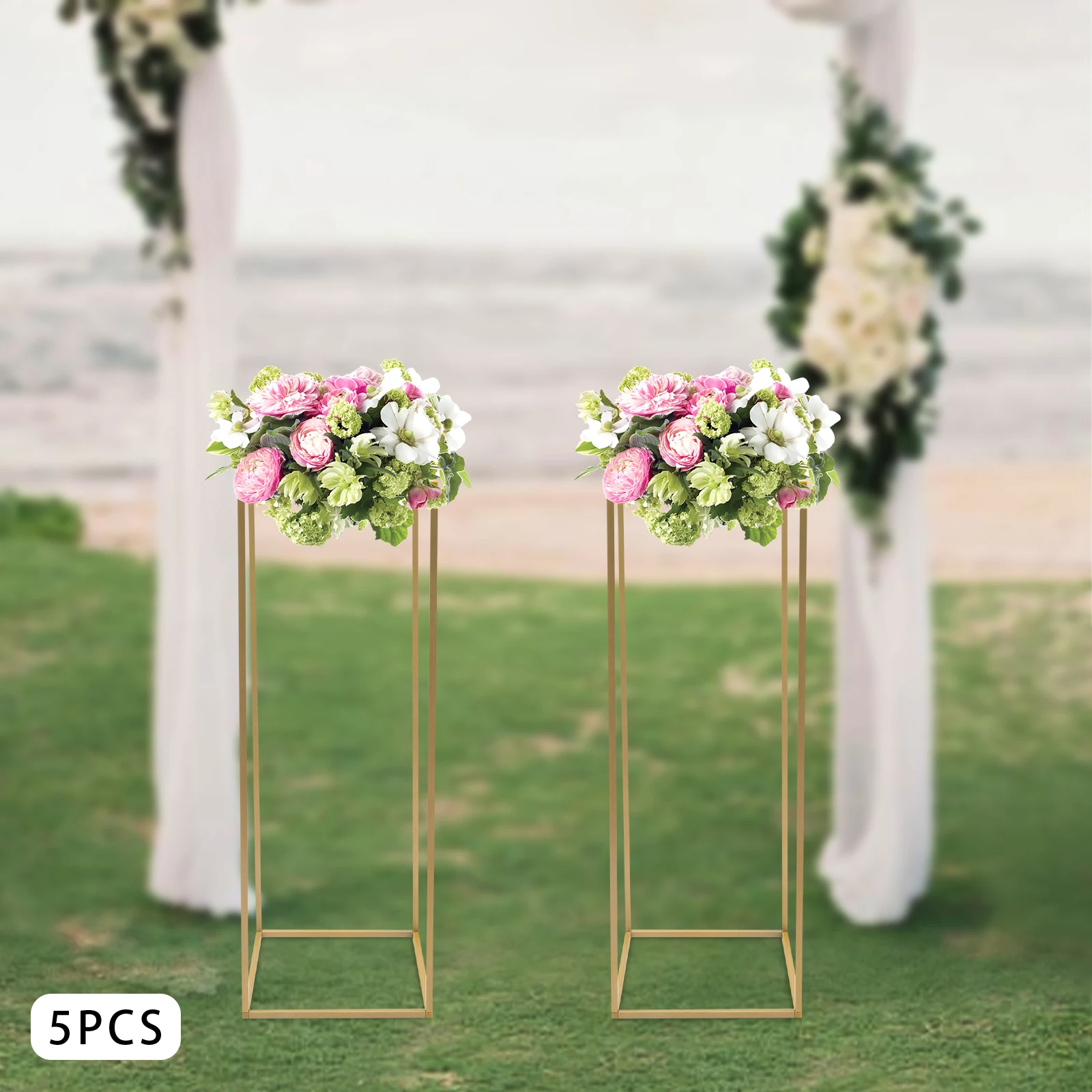

Gold Steel Flower Stands - 5PCS Kit, Stable Base, Easy Clean-up - Perfect For Weddings, Baby Showers & Home Decoration
