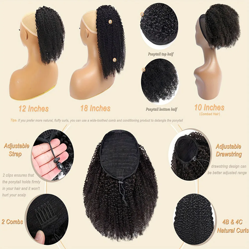 الأفرو غريب مجعد الرباط ذيل حصان وصلات شعر بشرية 100% البرازيلي ريمي الشعر البشري ذيل حصان ملحقات للنساء